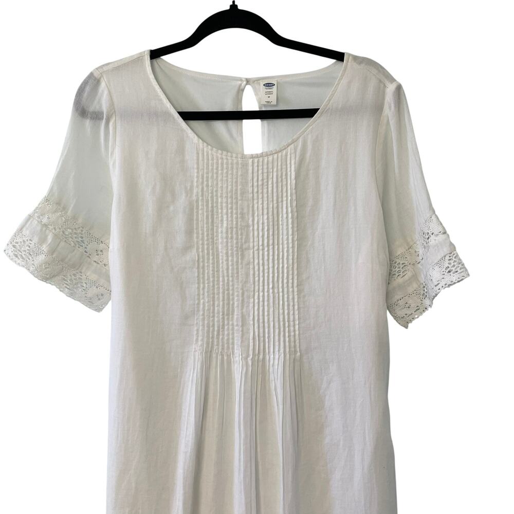 Old Navy Maternity Dress M White Cotton Crochet Ethereal Short Sleeve Peasant - Picture 5 of 7